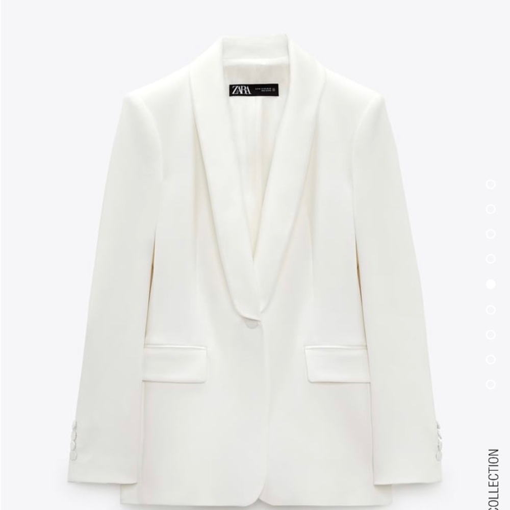 XS ZARA White Satin Effect Lapel Tuxedo Jacket Blazer